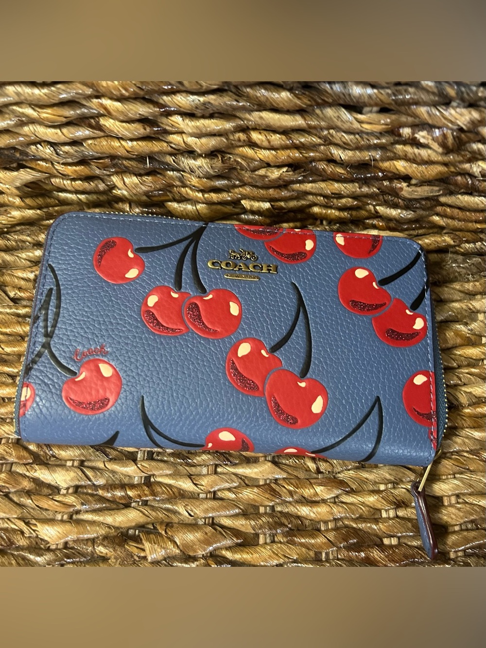 COACH washed chambray Cherry Zip Wallet and card case